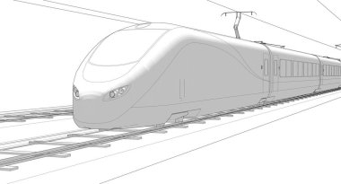 Beyaz zemin üzerinde çizilmiş tren hatlarının 3 boyutlu çizimi