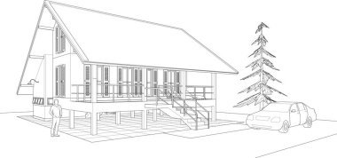 Ev yapımı robot resim. Ev mimarisi konsepti. kablo grafiği düşük poli ağ vektör çizimi.