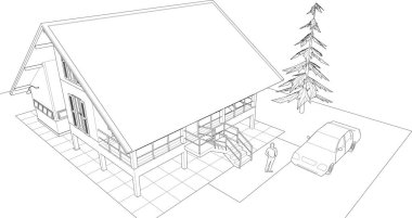 ev mimarisi çizimi 3 d illüstrasyon