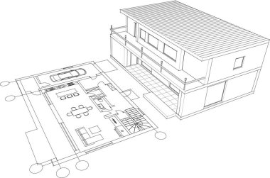 house building sketch 3 d illustration