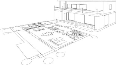 Ev planı çizimi. 3d illüstrasyon.
