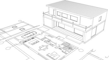 ev mimarisi eskizi 3D görüntüleme