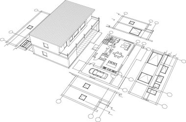ev yapımı mimari taslak 3D illüstrasyon