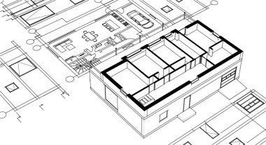 ev mimarisi çizimi 3 d illüstrasyon