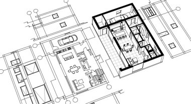 ev planı çizimi 3 boyutlu illüstrasyon