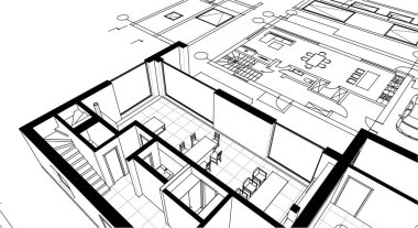 ev mimarisi proje taslağı 3 d illüstrasyon