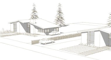 ev mimarisi çizimi 3 d illüstrasyon