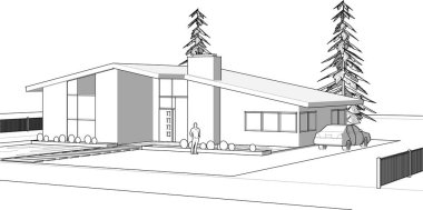 Mimarisi olan ev 3 boyutlu illüstrasyon