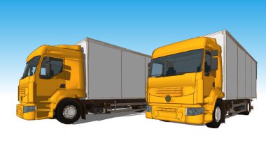 Beyaz arka planda izole edilmiş sarı bir kargo kamyonu.