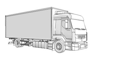 Karavanlı kargo kamyonu. 3d illüstrasyon