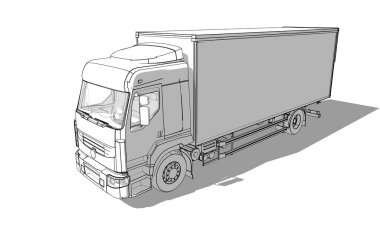 3D vektör kargo kamyonu beyaz arkaplanda izole edildi