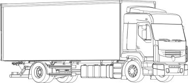Beyaz arkaplanda bir kamyon, vektör illüstrasyonu