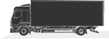 Beyaz arkaplanda siyah bir kamyonun 3 boyutlu görüntüsü