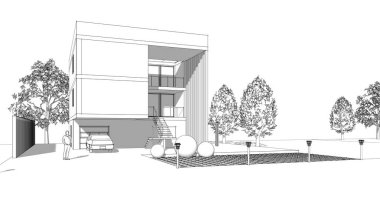modern house architectural sketch 3 d illustration