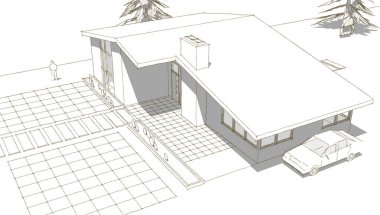 ev mimarisi çizimi 3 d illüstrasyon