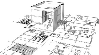Modern bir binanın çizimi