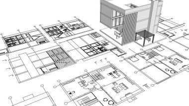 ev mimari projesi 3 d illüstrasyon