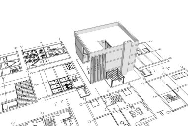 ev mimarisi proje taslağı 3 d illüstrasyon