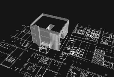 ev mimarisi proje taslağı 3 d illüstrasyon