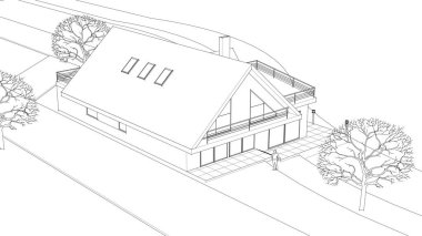 house building sketch 3 d illustration