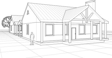 house building sketch 3 d illustration