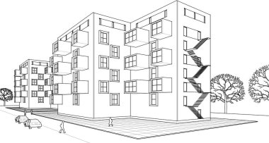 3d mimari taslak konsept vektör çizimi