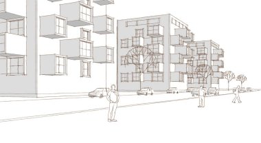 mimari çizimler 3 d illüstrasyon - illüstrasyon