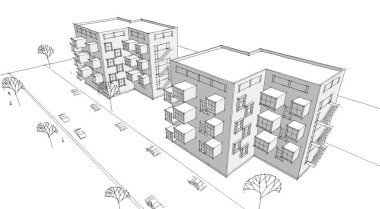 ev mimarisi çizimi 3 d illüstrasyon