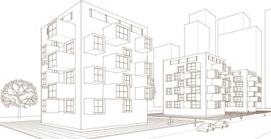 Modern ev çizimi 3D illüstrasyon