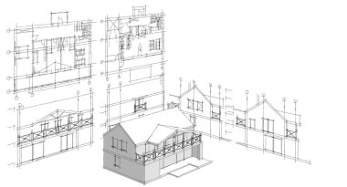 ev yapımı mimari taslak 3D illüstrasyon,