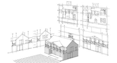 ev mimarisi çizimi 3 d illüstrasyon