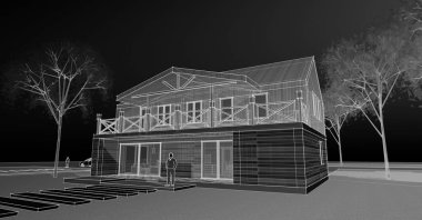 sketch design of house, 3 d rendering