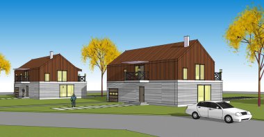 ev mimarisi çizimi 3 d illüstrasyon