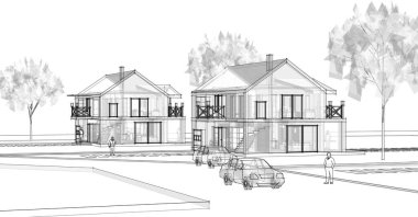 ev konsepti çizimi 3 boyutlu illüstrasyon