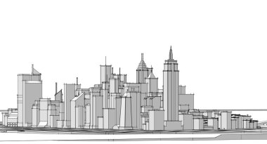 3D illüstrasyon şehri, mimari duvar kağıdı, dijital sanat