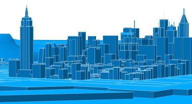 Şehrin bina ve çizgileriyle 3 boyutlu çizimi