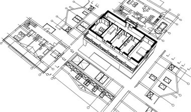 ev binası 3D çizim çizimi çizimi illüstrasyonu
