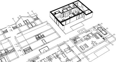 ev planı çizimi 3 boyutlu illüstrasyon