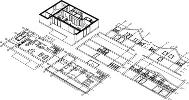 mimari çizimler 3 d illüstrasyon - illüstrasyon