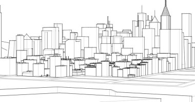 Modern şehir siluetinin 3 boyutlu görüntüsü