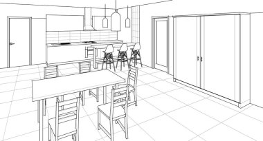 3 boyutlu bir mutfak..