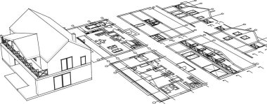 ev mimarisi proje taslağı 3 d illüstrasyon