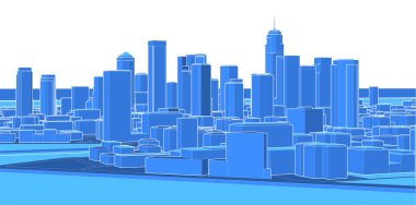 Şehrin ufuk çizgisi 3 boyutlu illüstrasyon