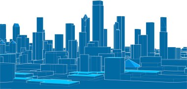 Şehir manzarası. 3D illüstrasyon, 3D canlandırma