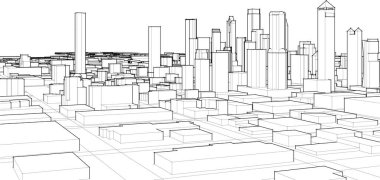 3D binalı bir panorama, 3 boyutlu. siyah ve beyaz