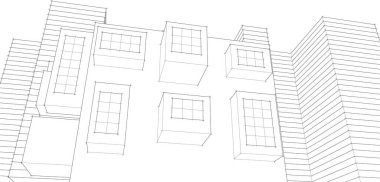 ev mimarisi çizimi 3 d illüstrasyon