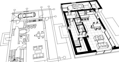 ev mimarisi çizimi 3 boyutlu vektör
