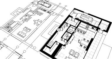 ev mimarisi eskizi 3D görüntüleme