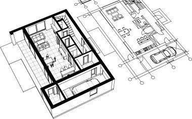 ev içi çizimi, vektör illüstrasyonu