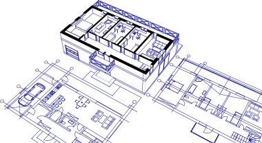 ev içi çizim 3 boyutlu illüstrasyon